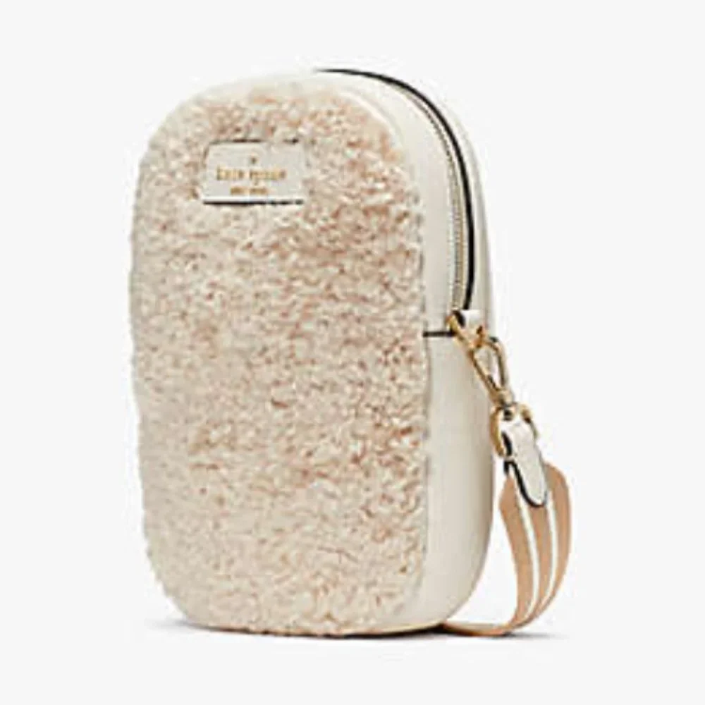 KATE SPADE ROSIE FAUX SHEARLING NORTH SOUTH ZIP PHONE CROSSBODY - Picture 4 of 17